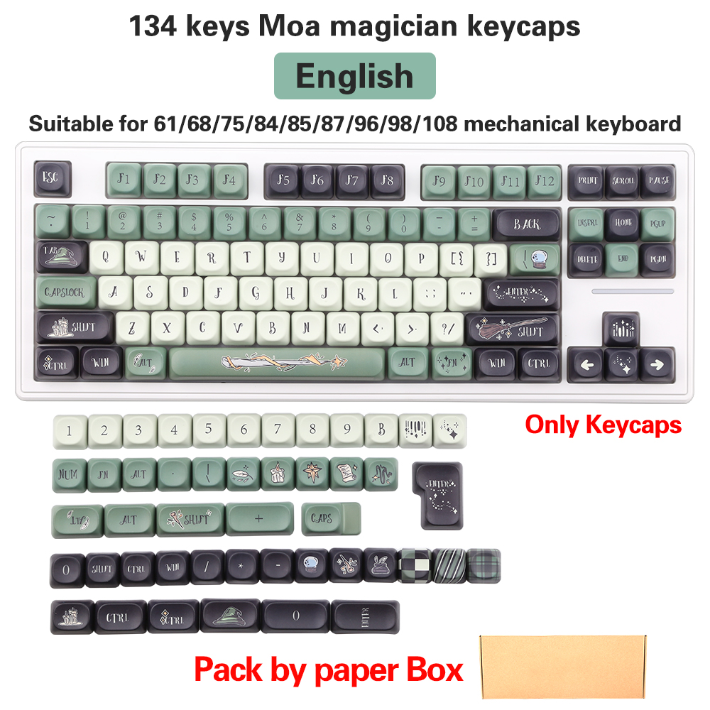 NEUE PBT-Tastenkappen, Magier-Themen-Tastenkappen, 5-seitige Sublimations-MOA-Tastenkappen für mechanische Tastaturen von Gateron Kirsche MX Schalter: khaki