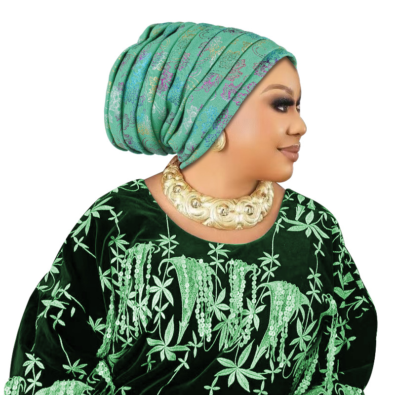 Gorro de Turbante plisado de cuerpo completo con purpurina para Mujer, envolturas para la cabeza para Mujer, pañuelo musulmán, sombrero, Turbante para Mujer, tocado africano: Dusty camello