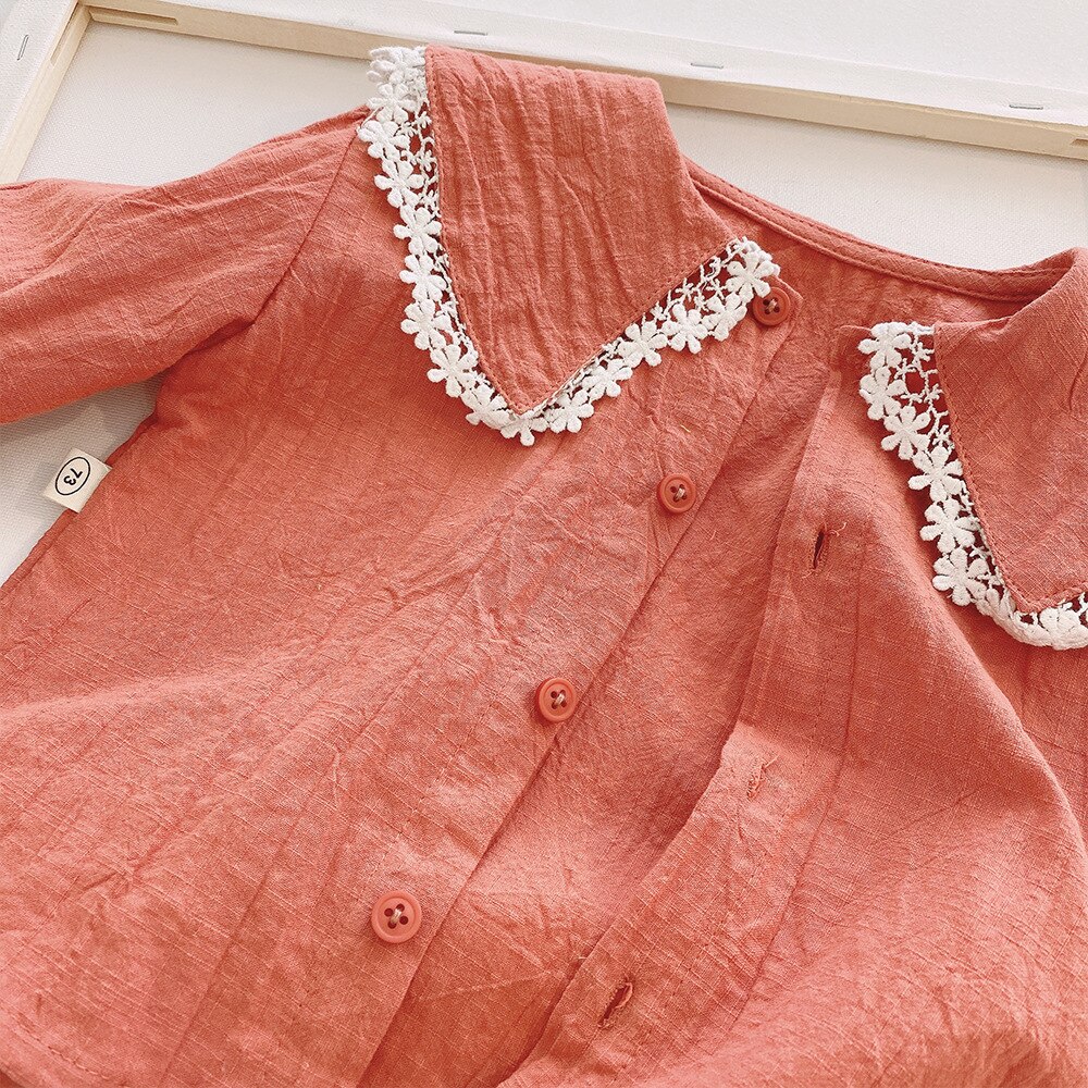 printemps bébé filles couleur unie col à fleurs à manches longues chemise