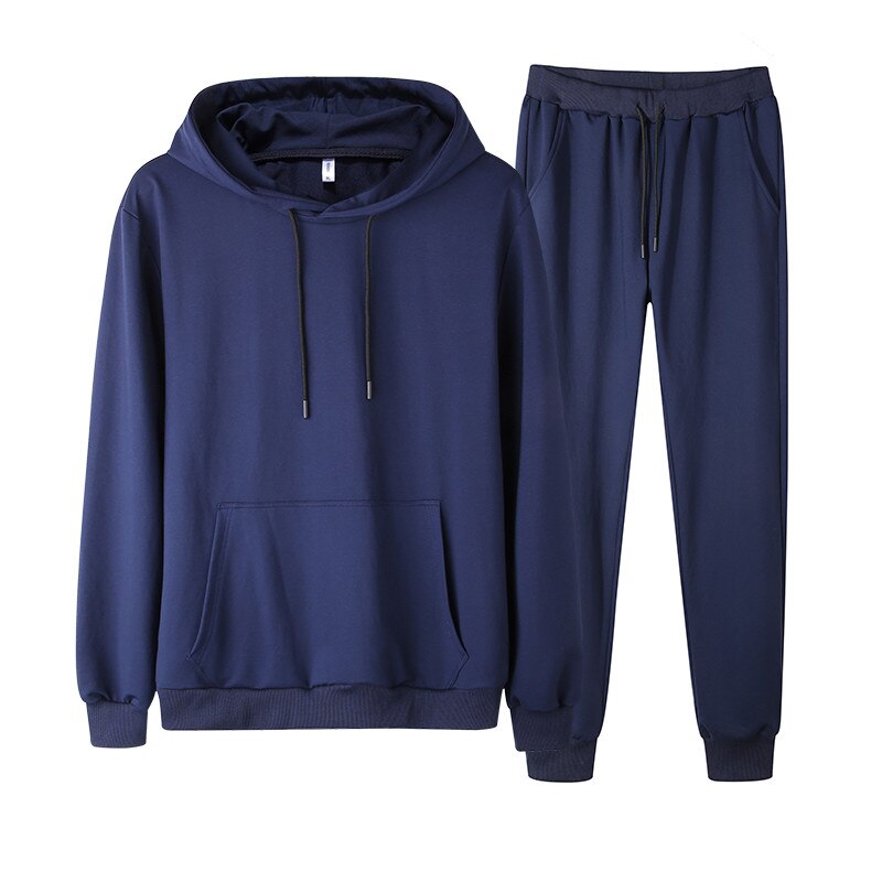 Survêtement pour hommes, ensemble sweat-shirt + pantalon, 2 pièces, pull à capuche, costume vêtements de sport pour homme, coupe Slim, vêtement asie, taille 4XL: Bleu / XXXL