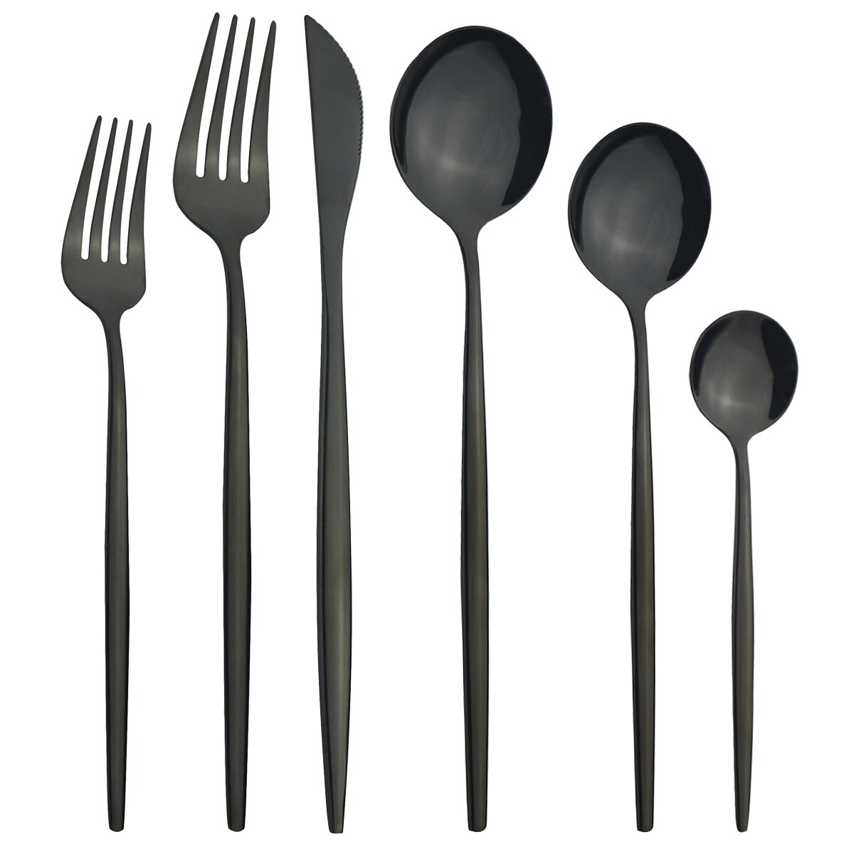 6 stuks witgouden bestekset, messen, dessertvorken, lepels, serviesset, roestvrijstalen serviesset, keukenzilverset: Zwart