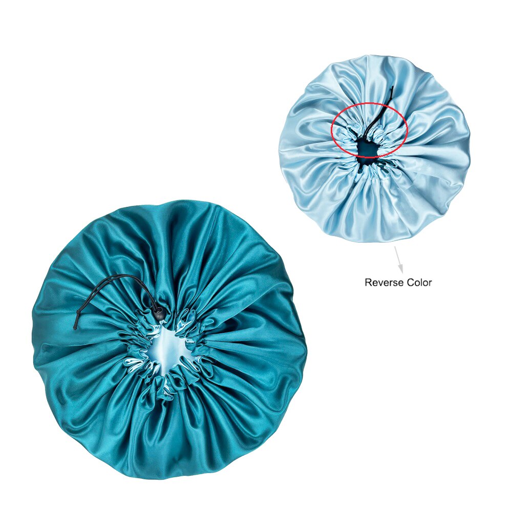 Effen Kleur Omkeerbaar Zijdeachtig Satijn Motorkap Dubbele Laag Slaap Night Cap Head Cover Motorkap Hoed Voor Voor Krullend Veerkrachtig Hair zwart: style256-green