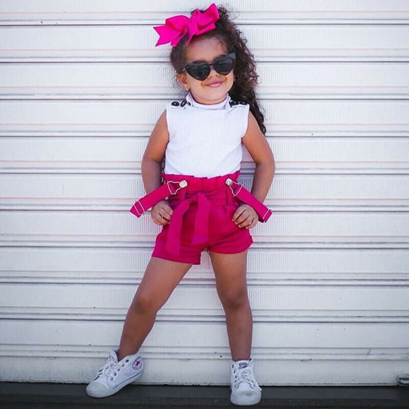 2 Stuks Peuter Kids Baby Meisje Zomer Kleding Sets Wit T-shirt Tops + Shorts Overalls Broek Outfits Set