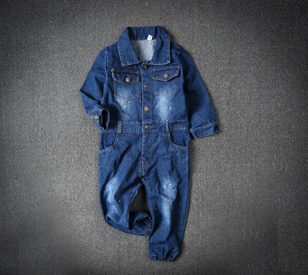 Crianças meninos macacões do bebê meninas denim jeans bodysuit crianças roupas da criança menina azul marinho primavera outono calças: 4 T