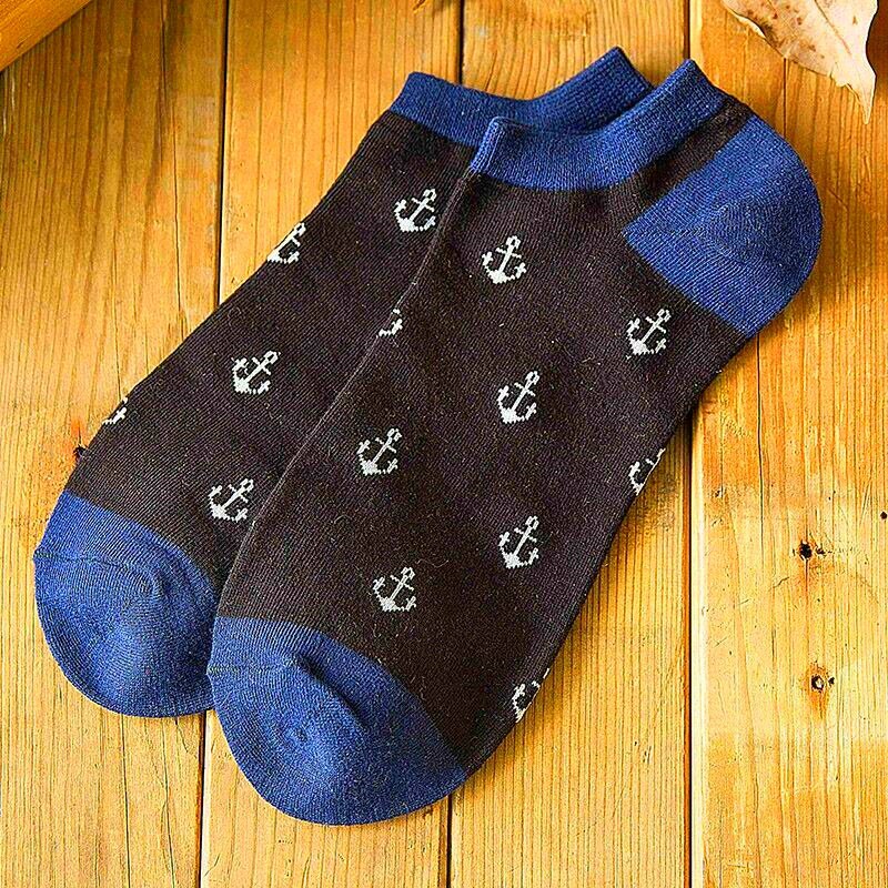Calcetines tobilleros transpirables para hombre, calcetín de algodón, náuticos, rayas, anclas, estrellas, nieve, 5 pares, para primavera y verano: 5