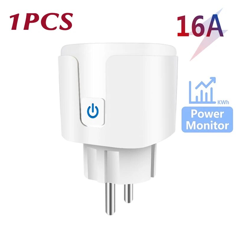 Prise intelligente Tuya WiFi EU Plug, 16 A, 20A, moniteur d'alimentation, télécommande, SmartLife, fonctionne avec Alexa, Yandex, Alice, Google Assistant: WHITE