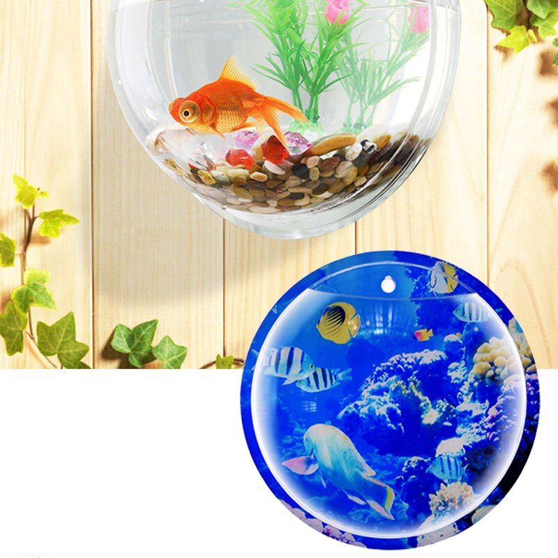 Wall Mounted Hanging Fish Tank Aquarium With Background Acrylic Fish Bowl Fish Tank Flower Plant Vase Home Decoration