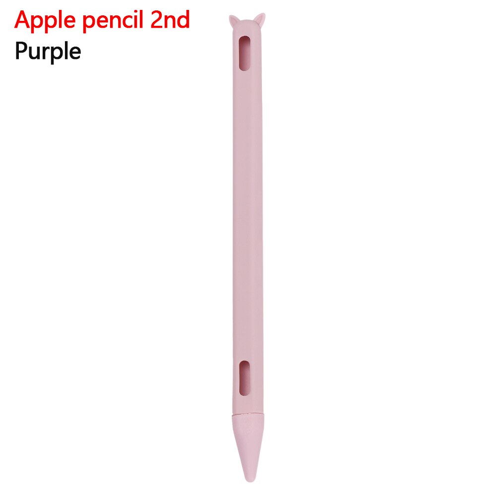 Cute Cat Ear Anti-scroll Silicone Protective Pouch Cap Holder Nib Cover Protective Case Skin For Apple Pencil 1 2 Tablets Pen Co: purple pencil 2nd