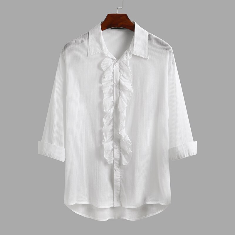 Incerun heren overhemd katoen 3/4 mouwen revers knoop podium bruiloft feest shirts merk effen kleur camisa: Wit / 4xl