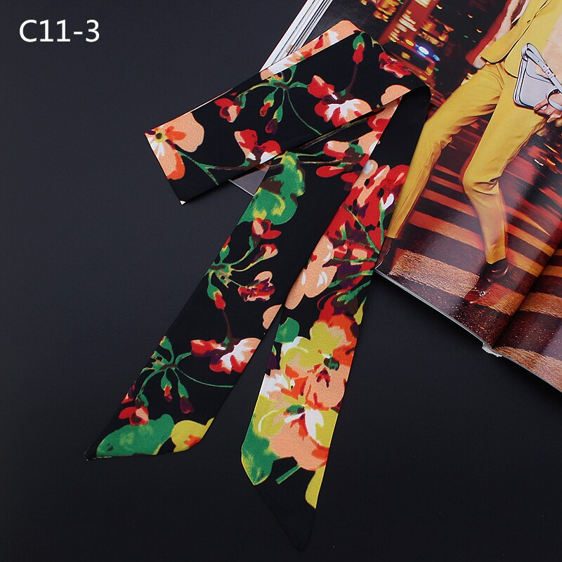 Tørklæder kvinder bånd skinny kvindelig silke hoved tørklæde blomsterprint dame hår hals tørklæder taske slips wrap: C11-3