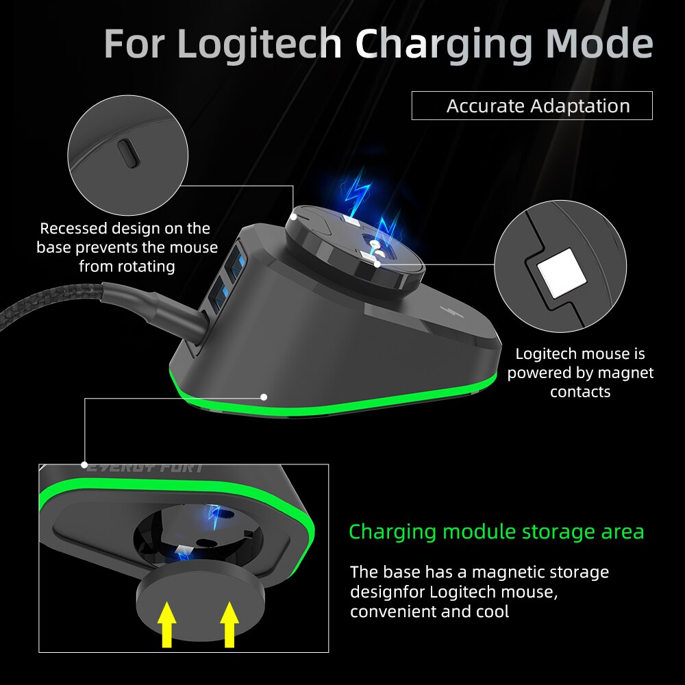 Station de recharge de souris sans fil avec lumière RGB, pour Razer/Logitech G502 lightspeed Razer DeathAdder V2 Naga Pro Viper