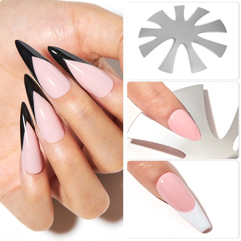 Pro 9 Sizes Easy French Smile Cut V Line Almond Shape Tips Manicure Edge Trimmer Nail Cutter Acrylic Pink White French Nails