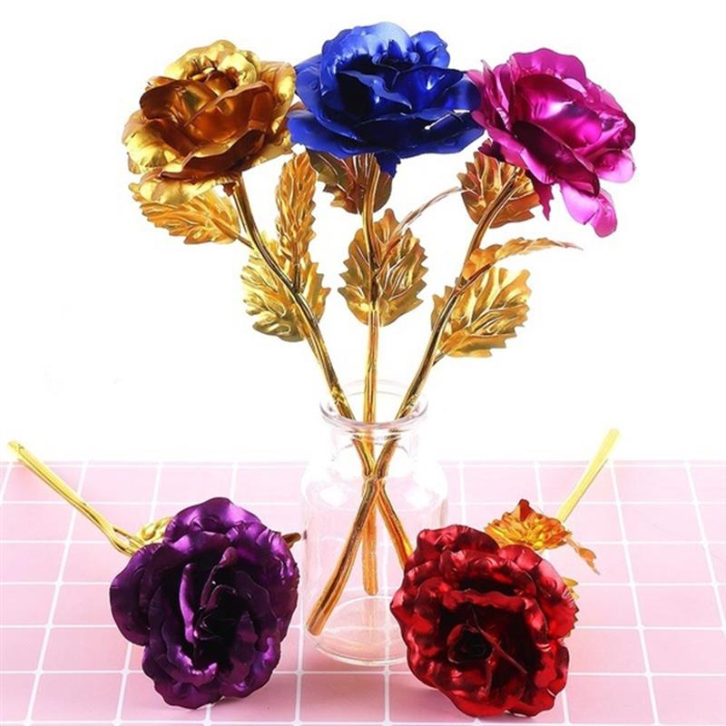 1pcs Rose Flower 24K Gold Foil Rose Flower Gold-Plated Rose Decorative Best Rose Bouquet For Valentine'S Day
