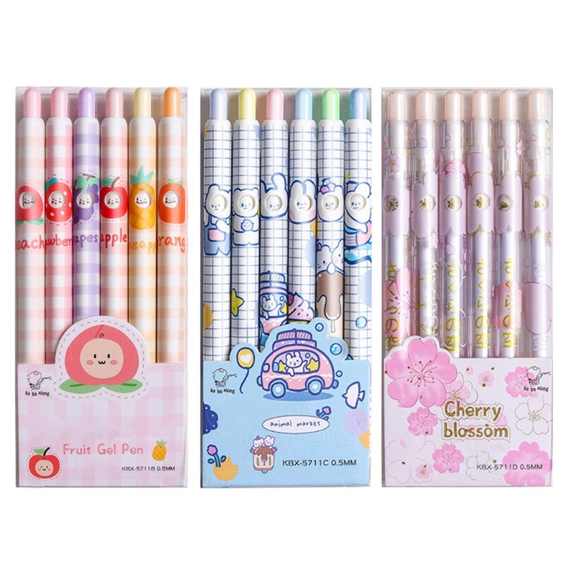 H05B Pack of 6 Exquisite Retractable Gel Ink Pens Wax Sealed 0.5mm Black Pen Sets