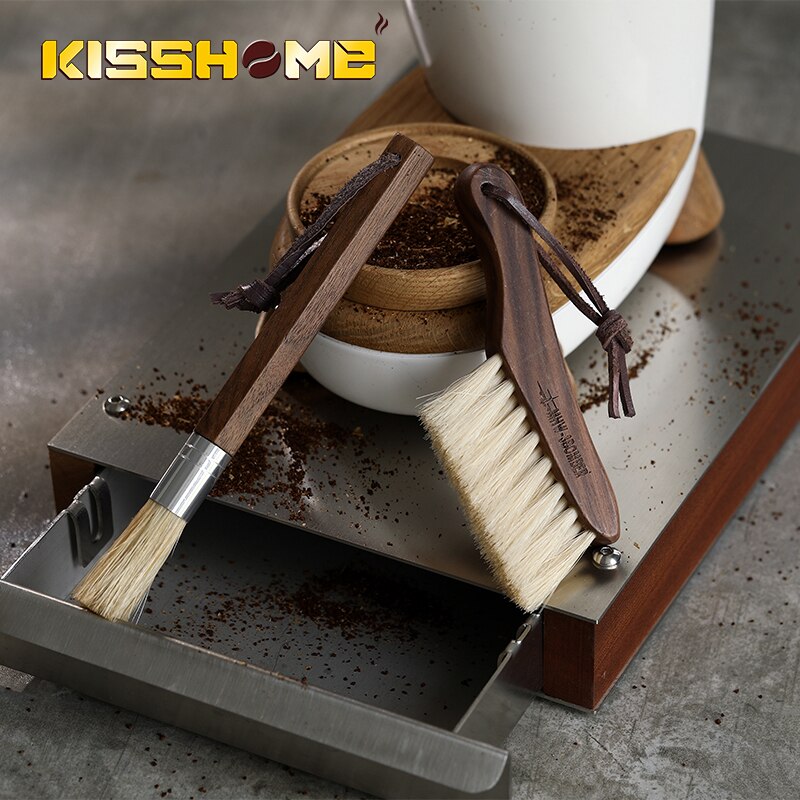 Cepillo de limpieza para molinillo de café, herramienta limpiadora para máquina de café, con cordón de cerdas naturales, para Barista, cepillo de limpieza de polvo