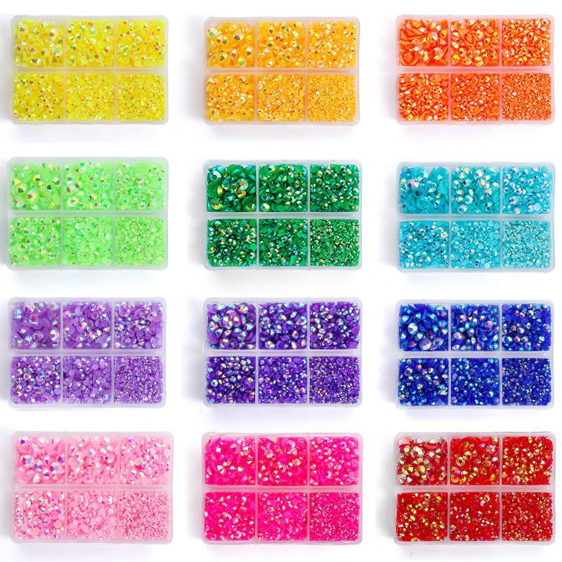 DUCRYSTAL 2/3/4/5/6mm Mix Grootte Rood Roze Geel Glitter Hars Steentjes 4500 stuks Lijm Op Platte Achterkant Strass voor Nail Art Doek