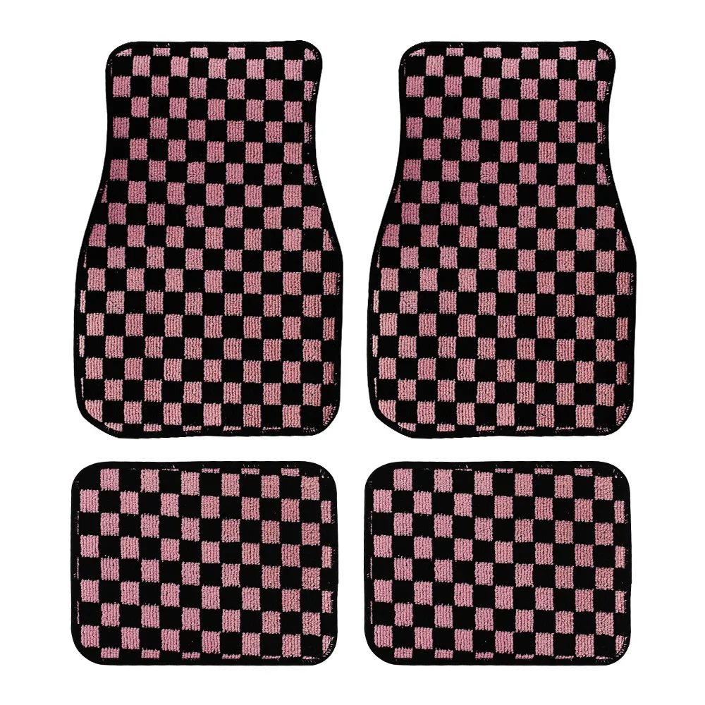 4PCS Carpet Floor Mat Dadu Dice Car Floor Mat Accessories Classical Anti-Slip Checkered Print Floor Foot Pad Mats: PURPLE