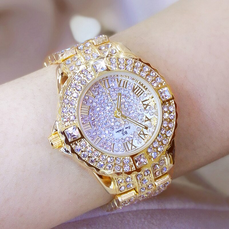 Mode Vrouwen Horloge Met Diamond Gold Horloge Dames Top Luxe Dames Casual Vrouwen Armband Horloges Relogio Feminino