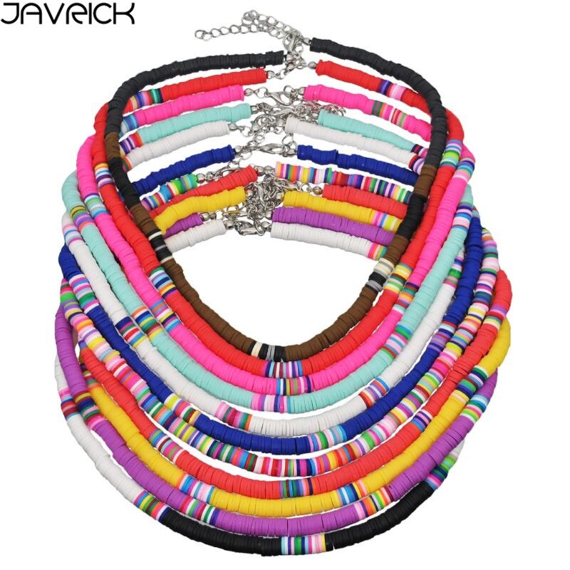 Gargantilla Bohemia con cuentas de barro colorido para playa, collar bohemio de arcilla polimérica de arco iris, joyería ajustable para mujeres y niñas