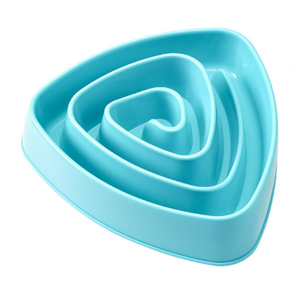 Triangle Slow Eating Puppy Kitten Plastic Food Feeding Pet Avoid Choke Feeder: blue 4