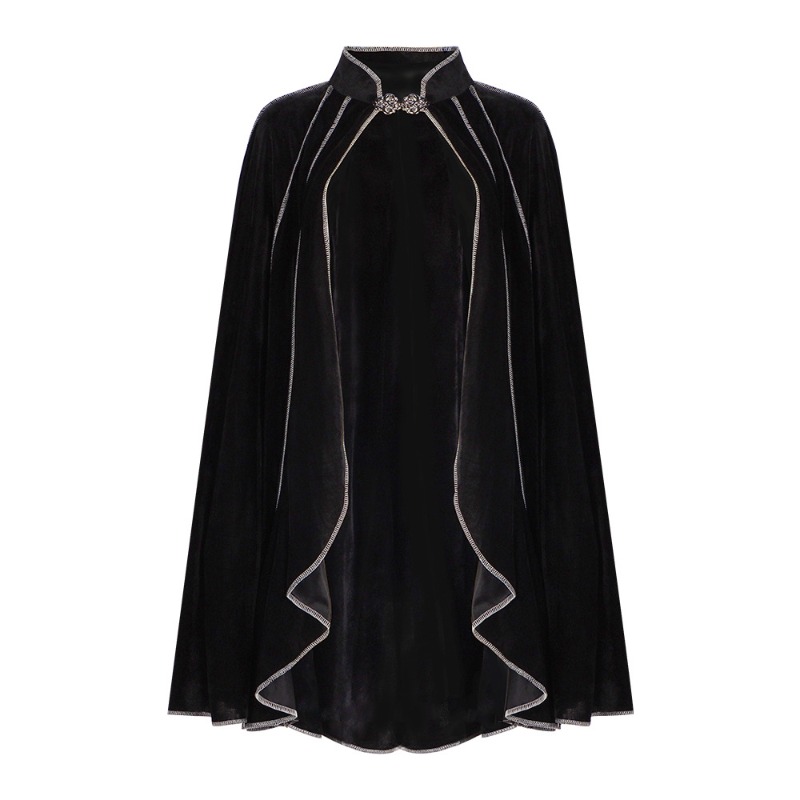 Costume Cosplay di Halloween medievale mantello rinascimentale mantello scialle nero festa di carnevale spettacolo teatrale per uomo donna nuovo 2024: L