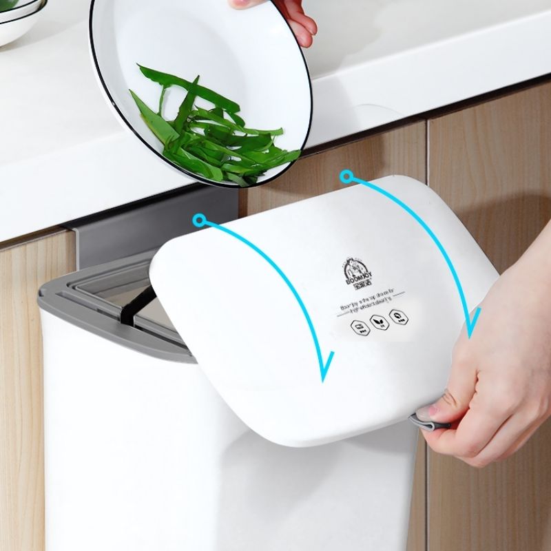 Cubo de basura antiolor para cocina, tapa de reciclaje de plástico para colgar, montaje en pared, color blanco, 9l