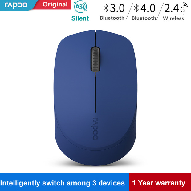 Rapoo – Mini-souris optique sans fil, silencieuse, avec Bluetooth, 3.0/4.0 RF, 2.4 ghz, pour PC et Laptop Windows, nouveauté: Blue
