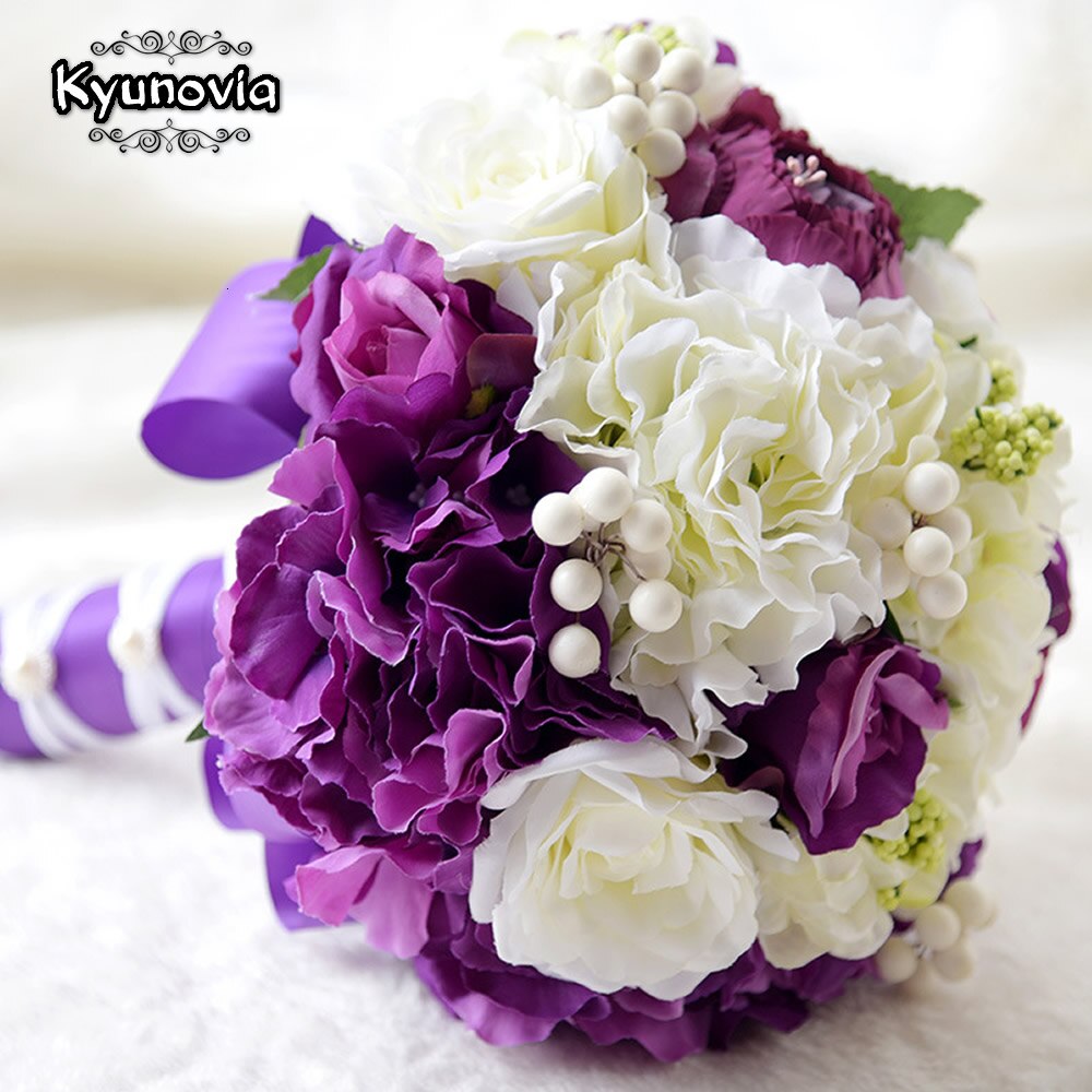 Kyunovia Purple Romantic Wedding Bouquet Pearl Bouquet Wedding Accessories Artifical Wedding flowers Bridal Bouquets GC25