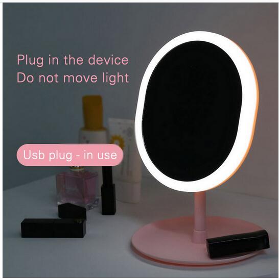 Make-Up Spiegel Led Touch Screen Spiegel Staande Spiegels Tafel Spiegels Vanity Miroir Cosmetische Spiegel Met Verlichting Make Up Miroir: Oval USB Plug