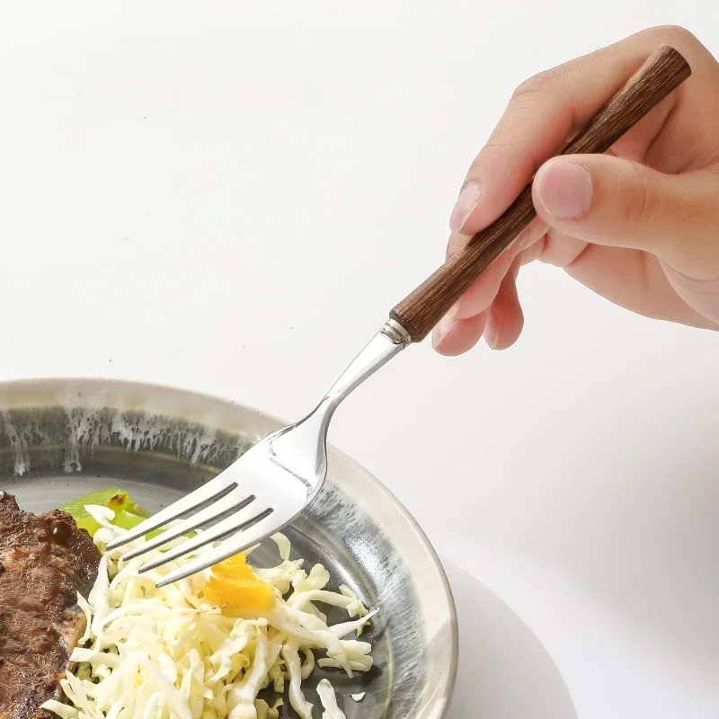 Stainless Steel Dinnerware Set Steak Knife Fork Spoon Tea Spoon Wooden Handle Cutlery Set Western Tableware Kichen Accessories