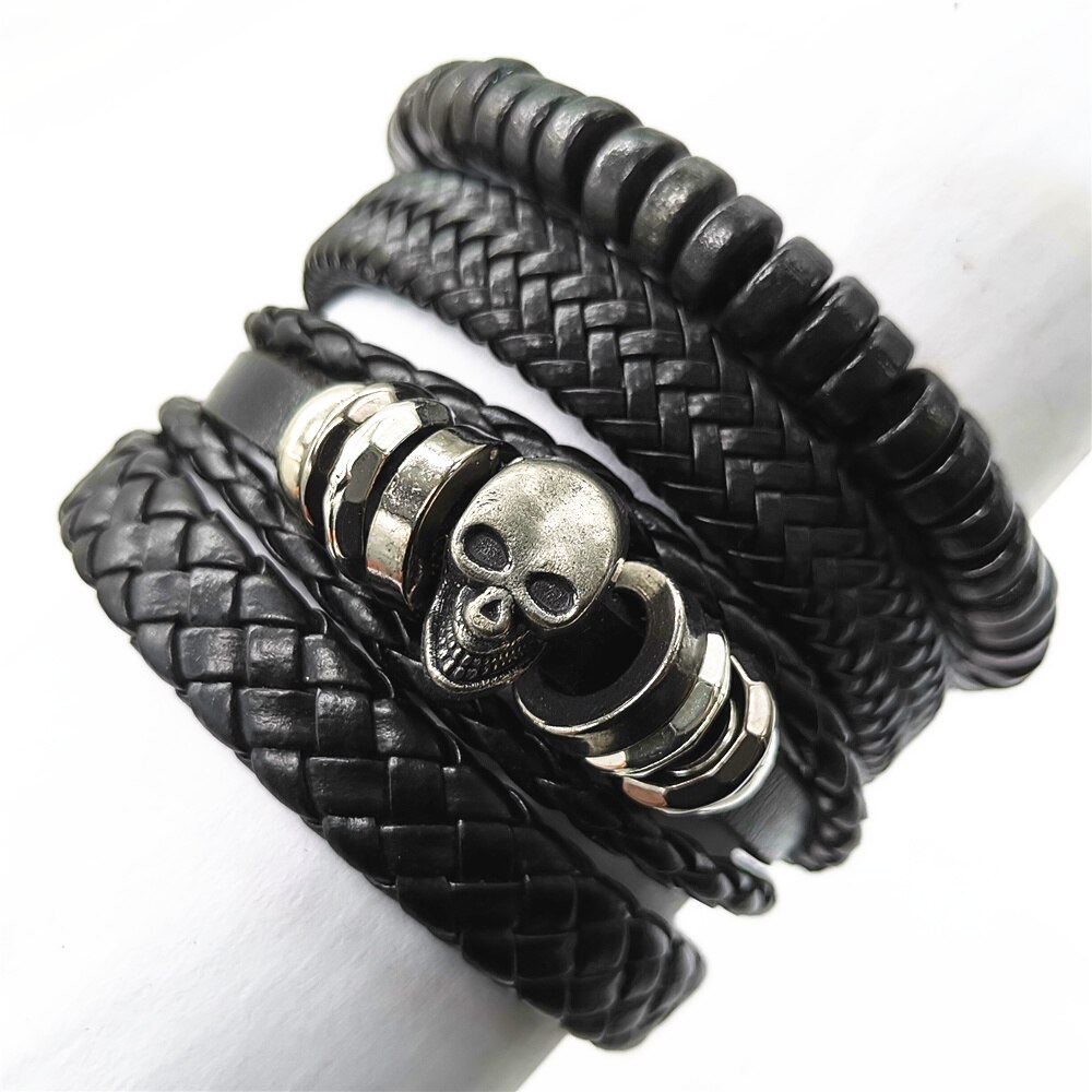 Zwart Rudder Handgemaakte Zonnebloem Klinknagel Wing Blade Kralen Schedel Lederen Armbanden 4 Stks/set Mannen Armbanden Vrouwen Mode-sieraden: style  6