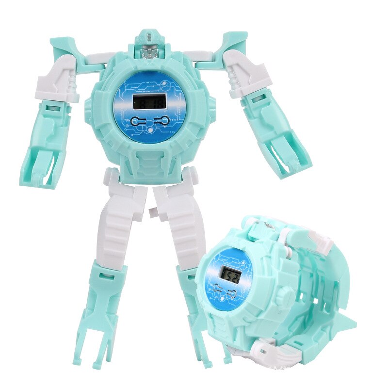 Cross Border Stall CHILDREN'S Cartoon Electronic Transformers Robot Watch Douyin Toy Items: Sky Blue OPP Bag