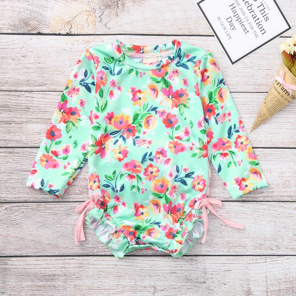Infant Baby Girls Swimsuit Swimwear Floral Toddler Beach Wear Baby Girls Floral Printed Back Zipper Summer swimming Bathing Suit