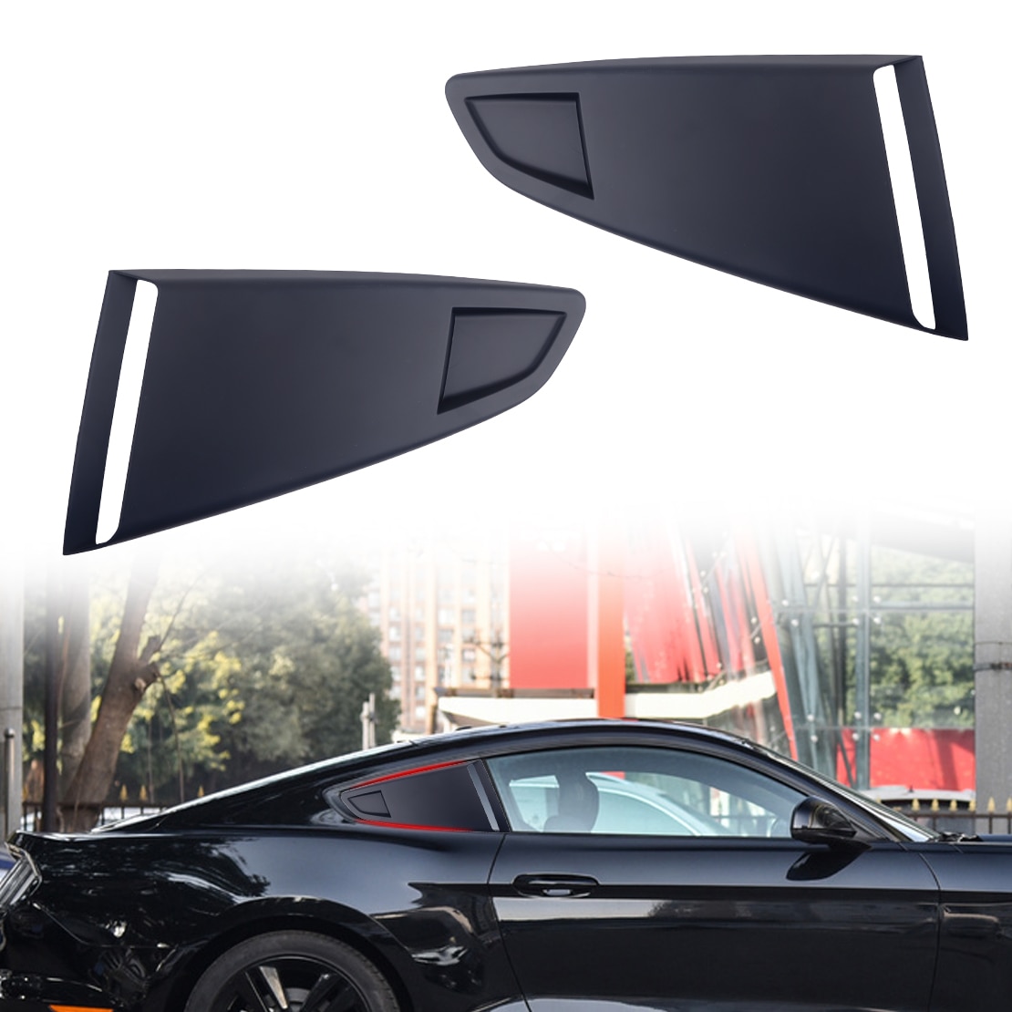 Citall 1 Paar Zwart Plastic Autoruit Kwart Achter Louvre Side Vent Scoop Cover Decor Fit Voor Ford Mustang