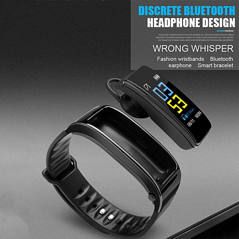 -Bluetooth Earphone Smart Watch Health Tracker Pedometer Fitness Bracelet Smart Wristband Bluetooth Headset