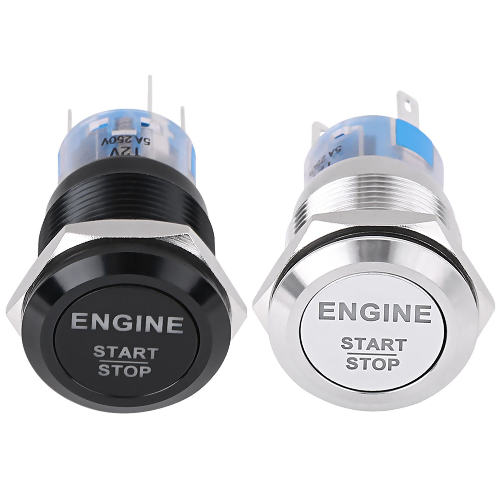 Interruptor de arranque de motor de coche, pulsador de parada, LED blanco, 12V