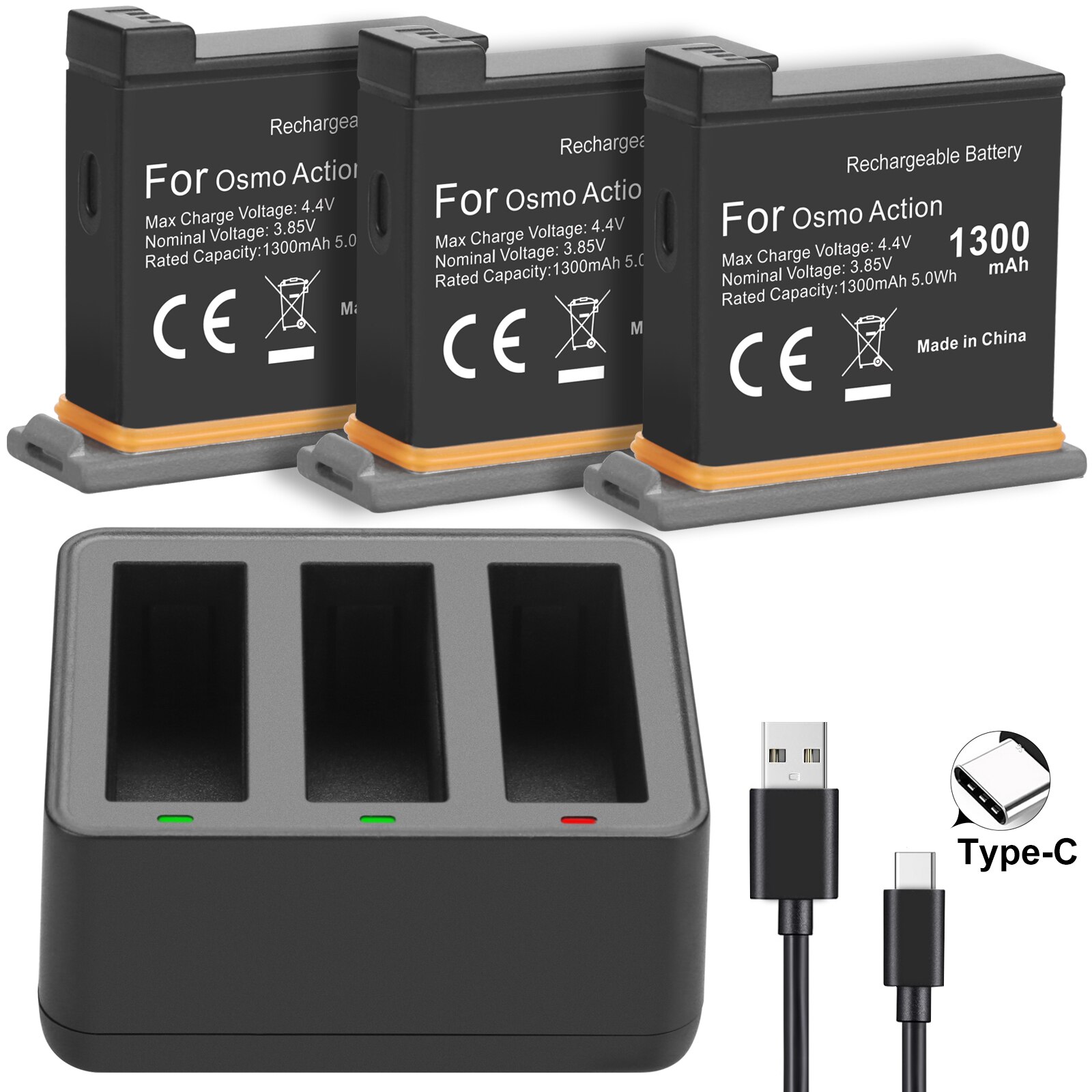 5 Pack Battery + 3 Slots Battery Charger Storage Box for DJI Osmo Action Camera Accessories: 3BatteryWithCharger