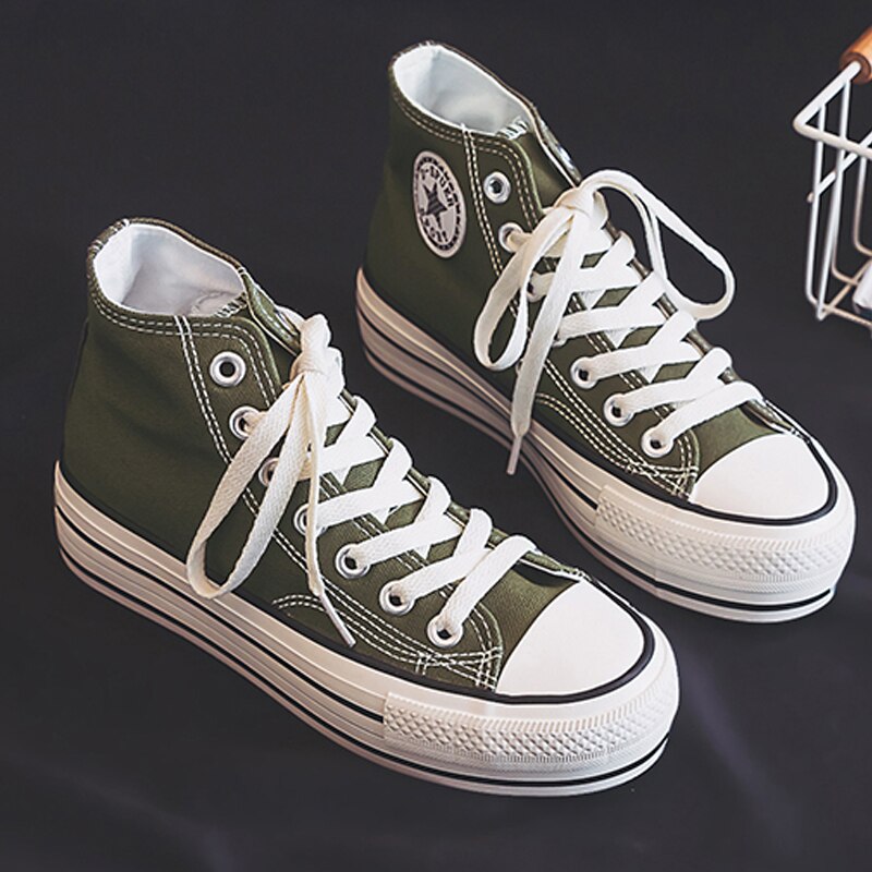 Zapatos de lona a la para mujer, zapatillas con plataforma, cómodas, transpirables, de fondo grueso, vulcanizados: green / 36
