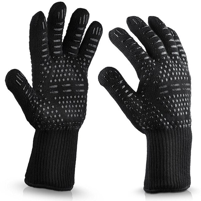 Bbq handsker 300-500 celsius ekstrem varmebestandig foring bomuldsovn til madlavning flammehæmmende anti-skoldet bbq arbejdshandsker: 1 par handsker