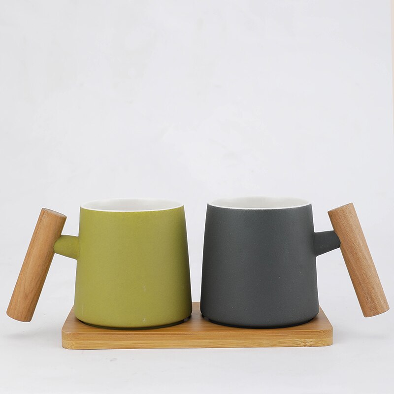 Juego de tazas de boca de cerámica con mango de madera, accesorios de decoración para el baño, hogar, Hotel, 3 unidades: I-3pcs