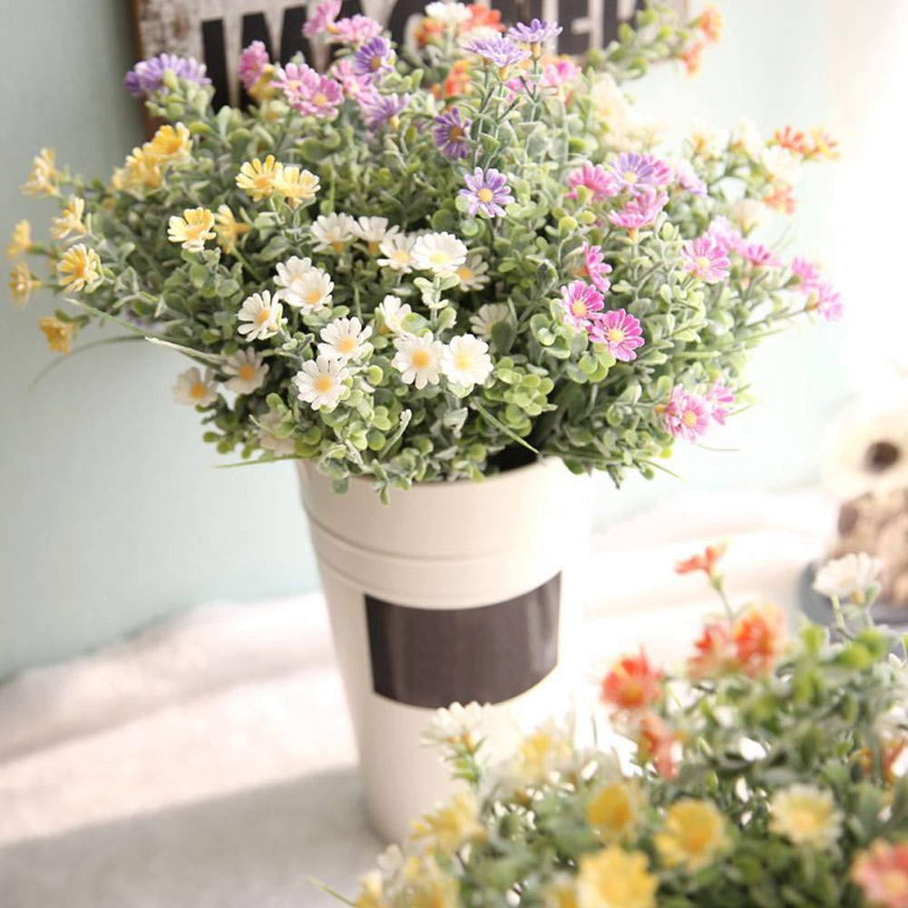 Landelijk Style Bloemen Plastic Kunstmatige Kleine Daisy Bloem voor Bruiloft Bruid Bedrijf Nep Bloemen Boeket Huis Tuin