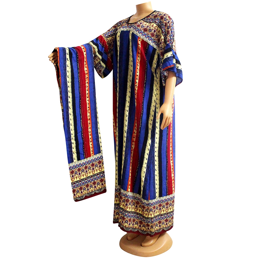 Vestidos africanos de algodón de estilo étnico para mujer, ropa e informal con estampado a rayas, Media manga acampanada, novedad de invierno de