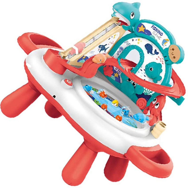 Magnetischer angeltisch, spielzeugfisch mit rutsche, sandkasten-aktivitätstisch, strandspielzeug ohne batterie mit treppenrutsche: verrotten
