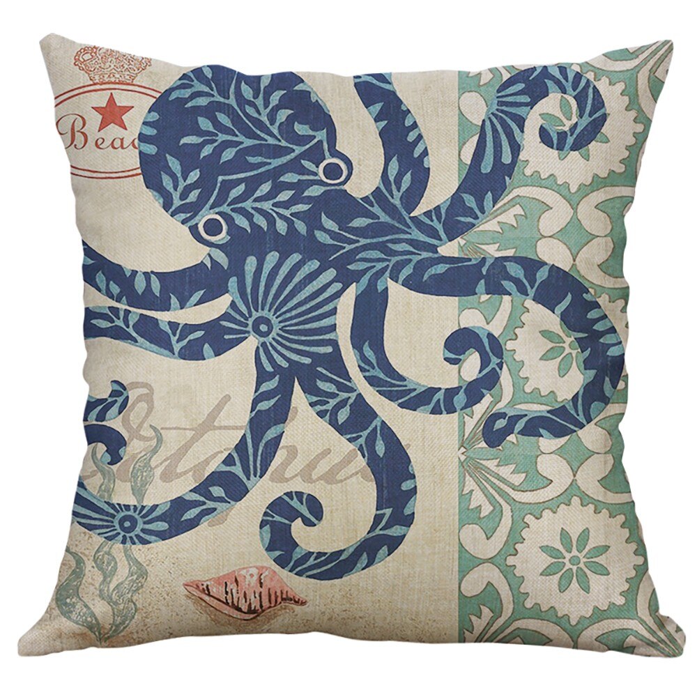 Cushions Lively Creatively Simple Mediterranean Flax Retro Conch Shell Sea Creatures Whale Crab Pillowcase Soft silla oficina: I