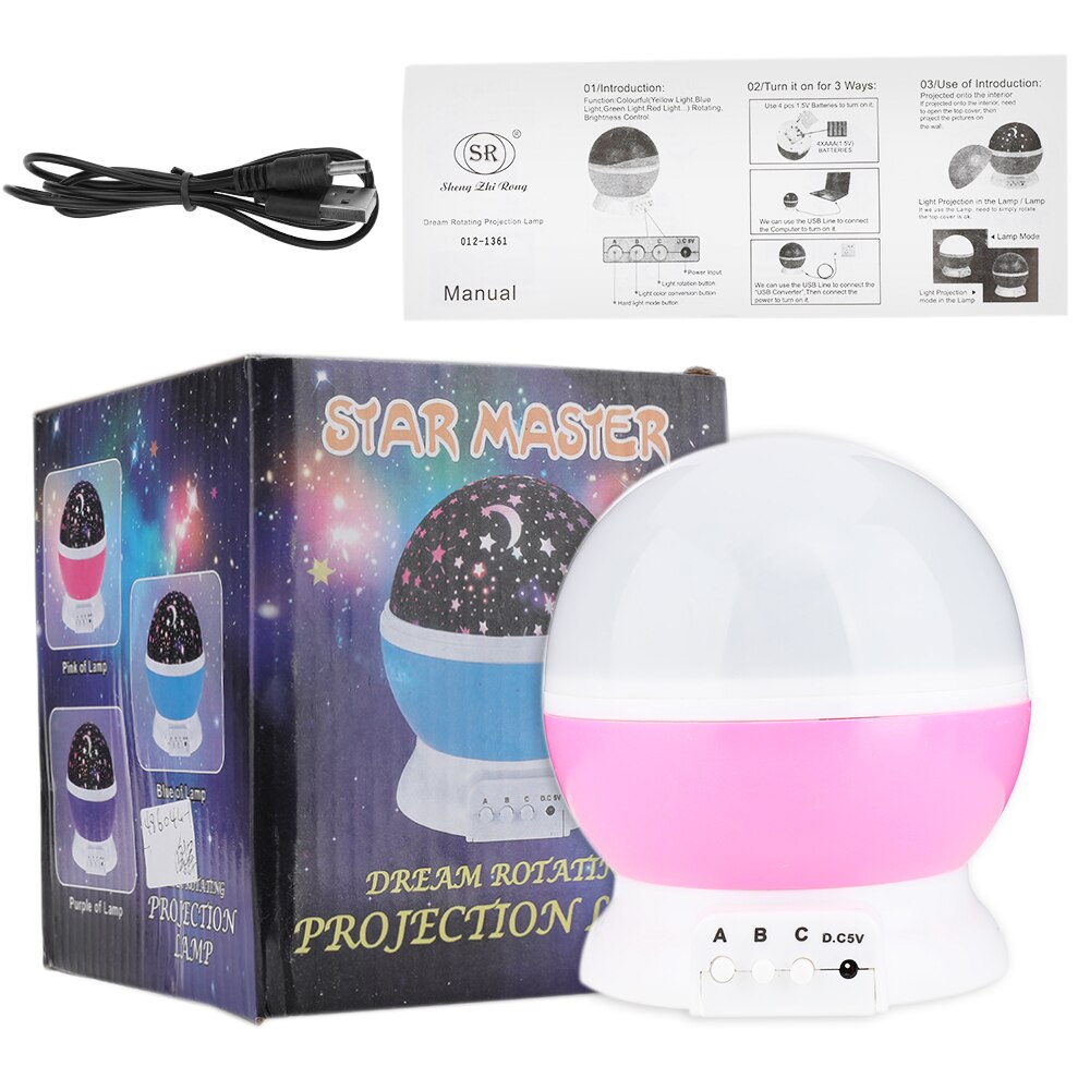 Sterrenhemel Led Projector Star Moon Nachtlampje Sky Roterende Batterij Operated Slaapkamer Nachtlampje Lamp Voor Kids Baby: Roze