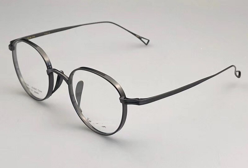 Japanse Handgemaakte Pure Titanium Brilmontuur KMN113 Retro Ovale Ronde Mannen Brillen Vrouwen Bijziendheid Lezen Brillen Frames Óculos: Gun grey