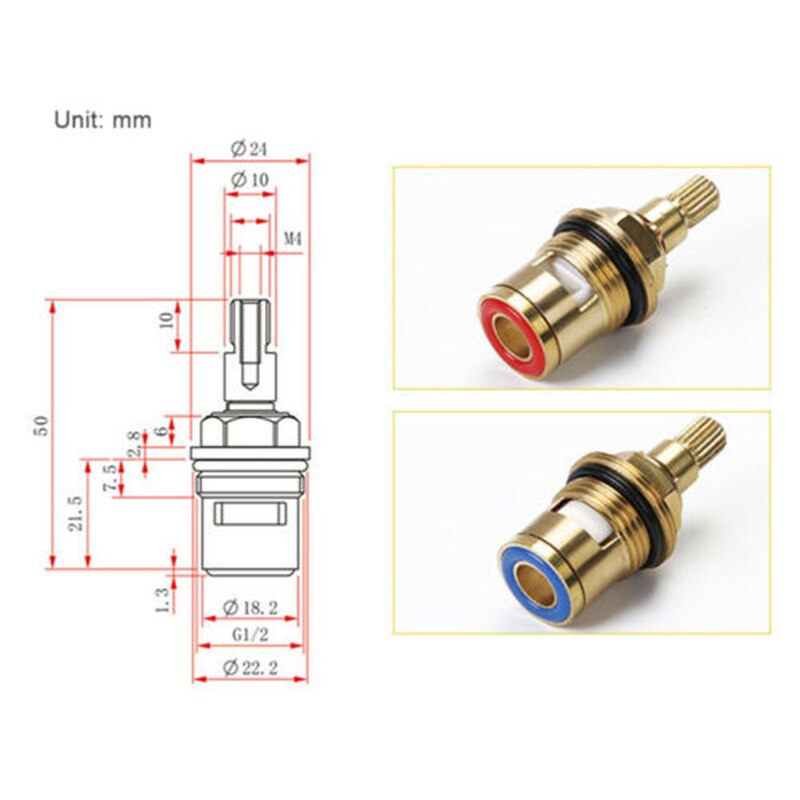 2PCs Tap Valves Replacement 1/2" Brass Tap Cartridge Valves Ceramic Disc Gland Quarter Turn 20 Teeth Fitting Connections