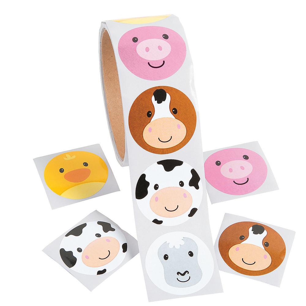 1 Roll(100PCS)/LOT pinguino adesivi di carta Ragazze regali di compleanno Per Bambini fai da te giocattoli Scuola Materna articoli di attività oggetti Decorativi di Favore: 100PCS farm animals