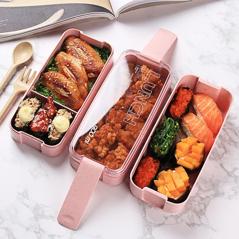 900ml 3 Layers Lunch Box Bento Food Container Eco-Friendly Wheat Straw Material Microwavable Dinnerware Lunchbox Vip