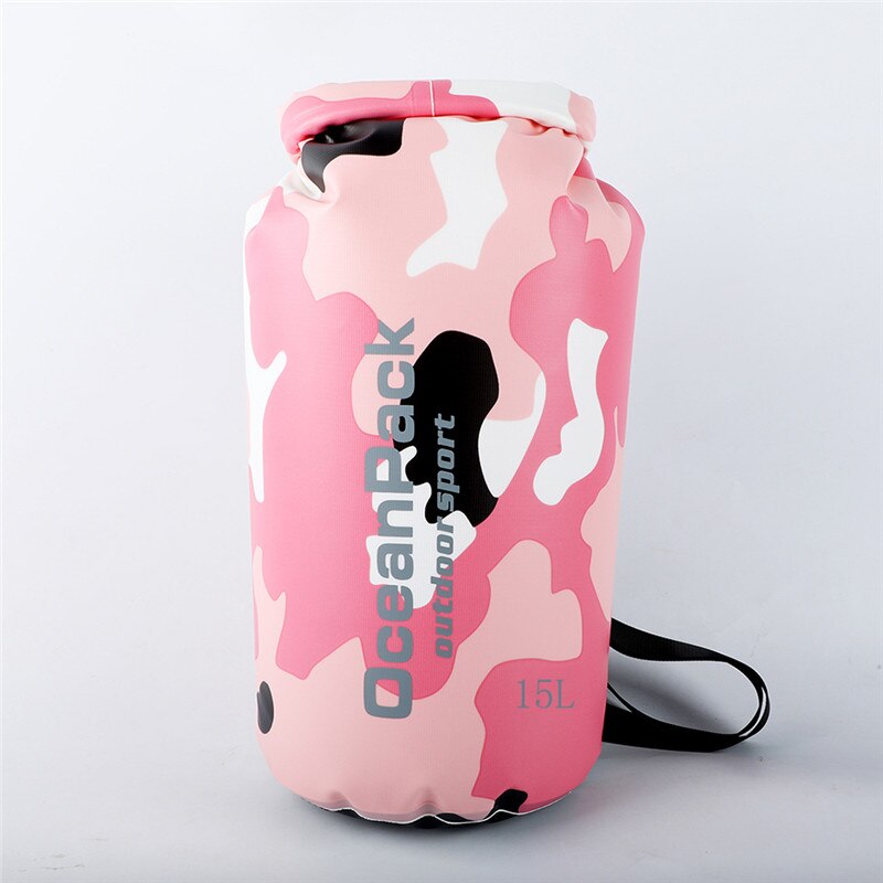 Bolsa seca impermeable para acampada, mochila flotante para exteriores, resistente al agua, para Trekking, río, 10L, 15L, 20L: Pink15L